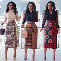 EVE Plus Size Print High Waist Split Long Skirt NY-10925