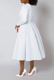 EVE Plus Size Solid Color Long Sleeve Midi Dress BGN-305
