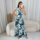 EVE Slash Shoulder Ruffles Print Long Dress GYLY-10568
