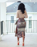 EVE Plus Size Print High Waist Split Long Skirt NY-10925