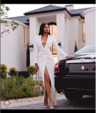 EVE Solid Color Long V-Neck Blazer GTJR-3071