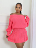 EVE One Shoulder Solid Color Tops Pleated Skirts Suit GDYF-6697