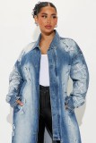 EVE Fashion Denim Cross Embroidery Long Trench Coat LX-6033