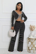 EVE Stripe Print Long Sleeve Tops Pants 2 Piece Set XHXF-8712