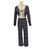 EVE Stripe Print Long Sleeve Tops Pants 2 Piece Set XHXF-8712