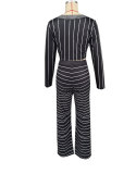 EVE Stripe Print Long Sleeve Tops Pants 2 Piece Set XHXF-8712