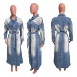EVE Fashion Denim Cross Embroidery Long Trench Coat LX-6033