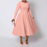 EVE Plus Size Solid Color Long Sleeve Midi Dress BGN-305