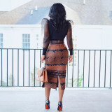 EVE Plus Size Print High Waist Split Long Skirt NY-10925