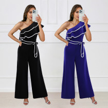 EVE Fashion Ruffles Slash Shoulder Loose Jumpsuit GYLY-10576