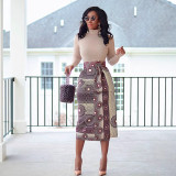 EVE Plus Size Print High Waist Split Long Skirt NY-10925