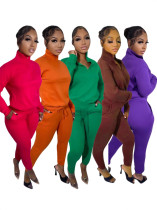 EVE Solid Color Zipper Sport Casual Two Piece Pants Set HMS-6561