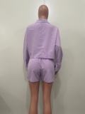 EVE Solid Color Long Sleeve Shorts 2 Piece Set OLYF-1652