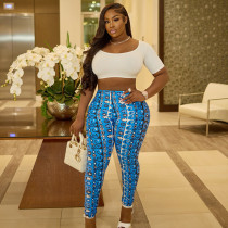 EVE Vintage Printed Skinny Slim Calf Pants GSMJ-6973