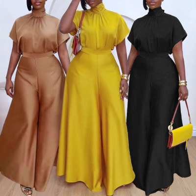 EVE Plus Size Satin Tied Fly Sleeve Wide Leg Two Piece Set NY-10920