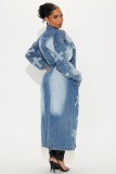 EVE Fashion Denim Cross Embroidery Long Trench Coat LX-6033