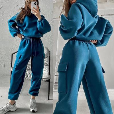 EVE Solid Color Sport Sweatshirt Two Piece Pants Set YMZY-1052
