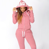 EVE Letter Print Hooded Long Sleeve Sweatshirt Pants Suit YMZY-021