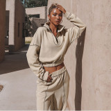 EVE Solid Color Casual Sweatshirt Pants Suit YMZY-9833