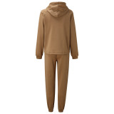EVE Solid Color Sport Hooded Sweatshirt Pants Suit YMZY-0197