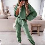 EVE Solid Color Sport Hooded Sweatshirt Pants Suit YMZY-0197