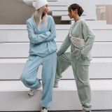 EVE Solid Color O Neck Long Sleeve Sweatpant 2 Piece Set YMZY-0908