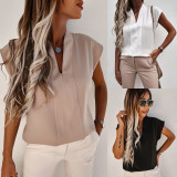 EVE Solid Color V Neck Short Sleeve T Shirt YMZY-9105