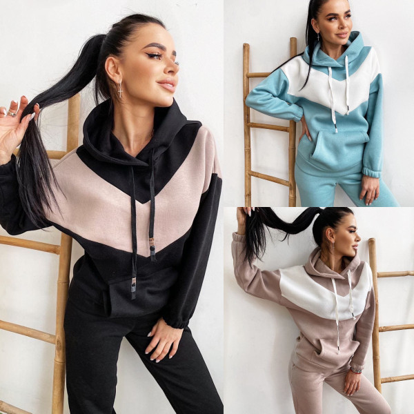 EVE Sport Color Block Hooded Sweatshirt 2 Piece Pants Set YMZY-7106