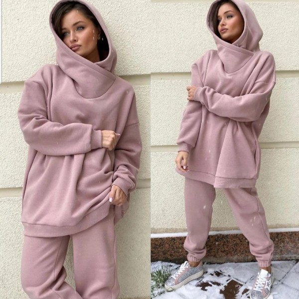 EVE Casual Hooded Sweatshirt Loose Two Piece Pants Set YMZY-9851