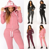 EVE Letter Print Hooded Long Sleeve Sweatshirt Pants Suit YMZY-021