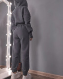 EVE Solid Color Sport Zipper Hooded Two Piece Pants Set YMZY-11203