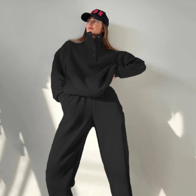 EVE Fashion Button Stand Collar Set Two Piece Pants Set YMZY-6825