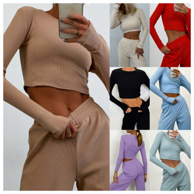 EVE Long Sleeve Solid Color Wide Leg Pants Suit YMZY-0030
