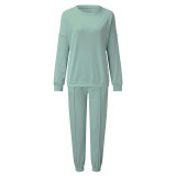 EVE Solid Color O Neck Long Sleeve Sweatpant 2 Piece Set YMZY-0908