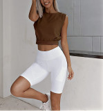 EVE Sleeveless Solid Color Short T Shirt YMZY-0023