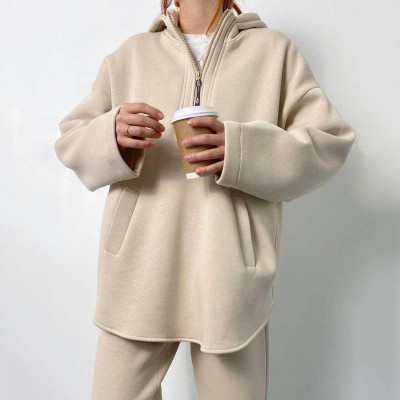 EVE Loose Zipper Hooded Tops Two Piece Pants Set YMZY-6818