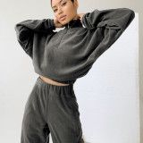 EVE Casual Zipper Long Sleeve Two Piece Pants Set YMZY-1964