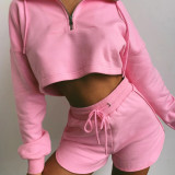 EVE Solid Color Zipper Sport Shrot 2 Piece Set YMZY-0510