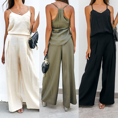 EVE Casual Sport Sling Tops And Pants Solid Suit YMZY-8028