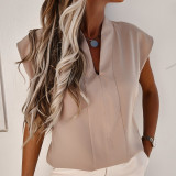 EVE Solid Color V Neck Short Sleeve T Shirt YMZY-9105