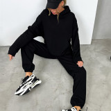 EVE Hooded Pockets Sweatshirt Two Piece Pants Set YMZY-1071