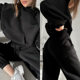 EVE Solid Color Sport Sweatshirt Two Piece Pants Set YMZY-1052