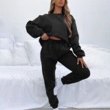 EVE Solid Color Long Sleeve Sweatshirt Two Piece Pants Set YMZY-9835