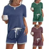 EVE Color Block O Neck T Shirt Short 2 Piece Set YMZY-0053