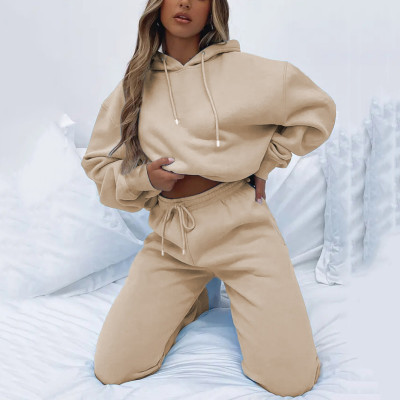 EVE Solid Color Hooded Sweatshirt Two Piece Pants Set YMZY-11905