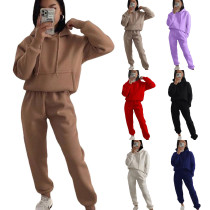 EVE Casual Hooded Long Sleeve Sweatshirt Solid Color Sports Set YMZY-6502