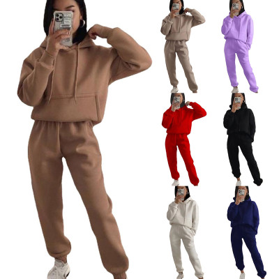 EVE Casual Hooded Long Sleeve Sweatshirt Solid Color Sports Set YMZY-6502