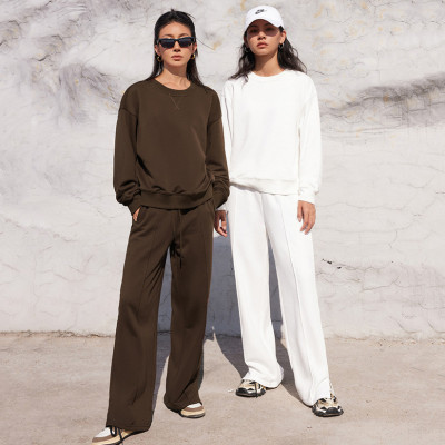 EVE Solid Color Long Sleeve Sweatshirt Pants 2 Piece Set YMZY-12911