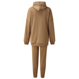EVE Solid Color Long Sleeve Hoodies Pants 2 Piece Set YMZY-7107