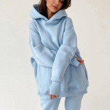 EVE Solid Color Long Sleeve Hoodies Pants 2 Piece Set YMZY-7107